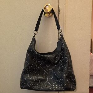Coach Black Studded Leather Shoulder Bag with Braided Handle